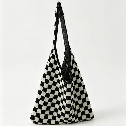 Checkerboard Knit Tote Bag