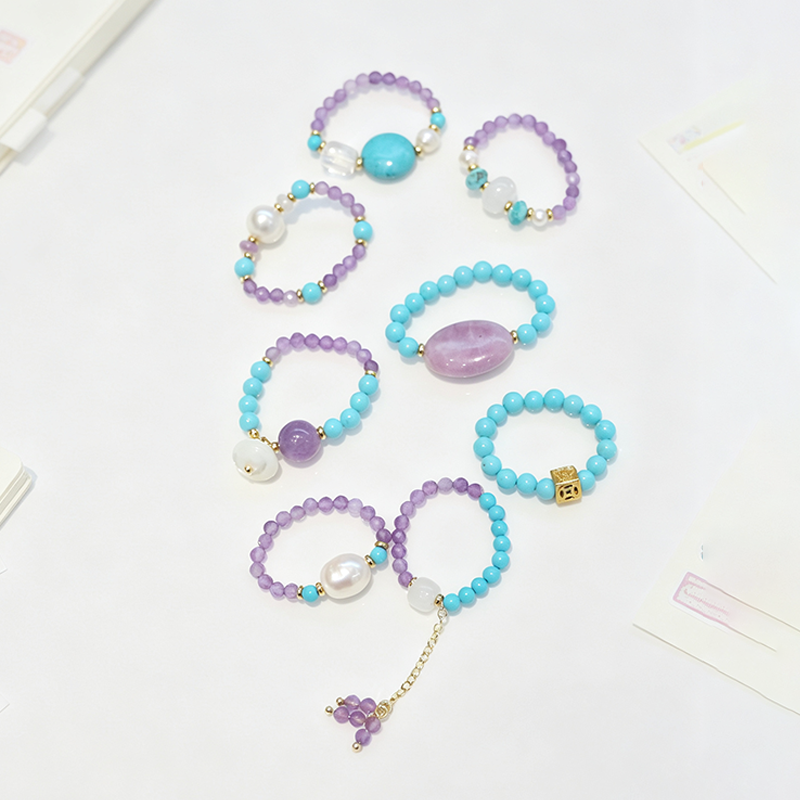 Synthetic Amethyst Stretch Beaded Ring