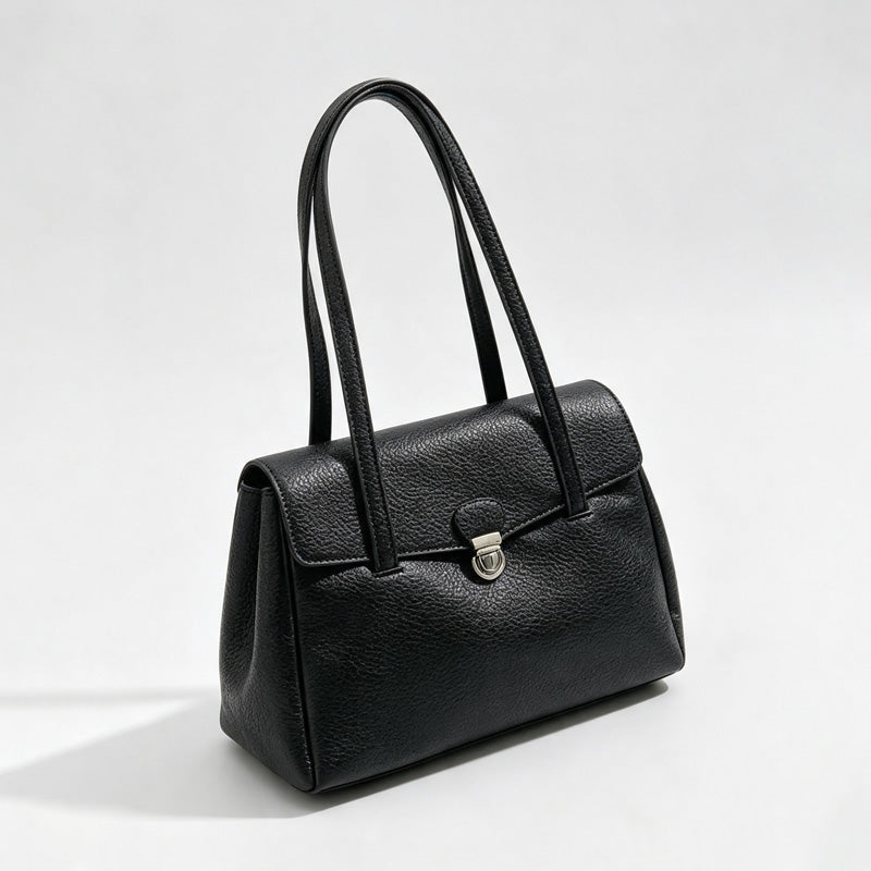 Litchi Grain Lock Clasp Shoulder Bag