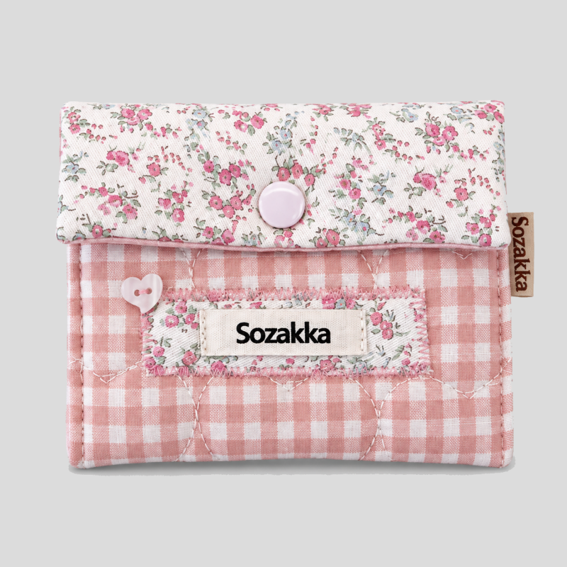 Grid Floral Print Card Storage Pouch