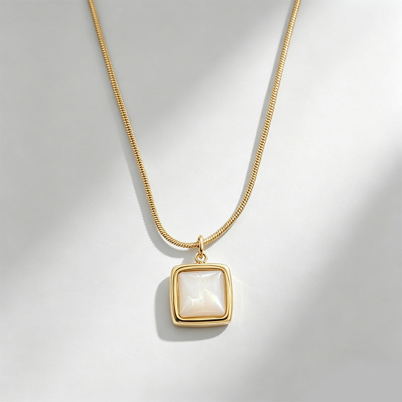 Minimalist Square White Mother-of-Pearl Pendant Necklace