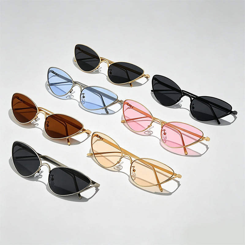 Retro Slim Metal Frame Cat Eye Trendy Sunglasses