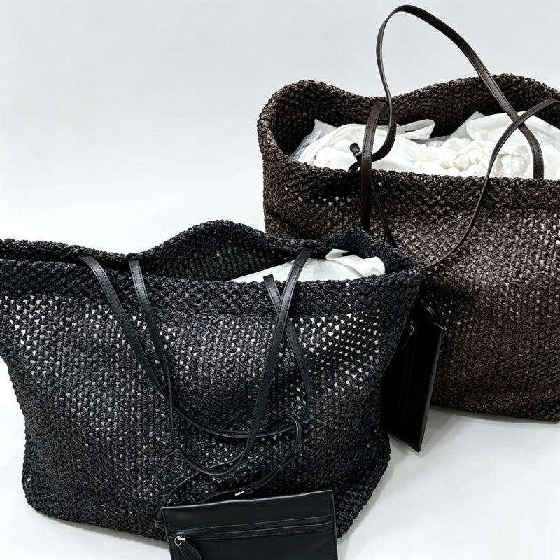 Woven Straw Tote Bag with Small Pouch