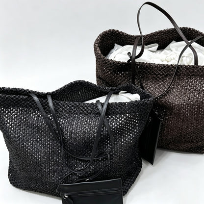 Woven Straw Tote Bag with Small Pouch