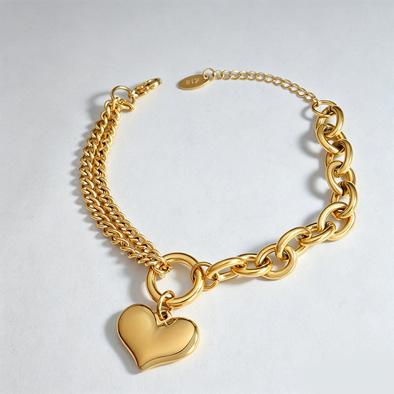 Vintage Cuban Chain Heart Charm Bracelet