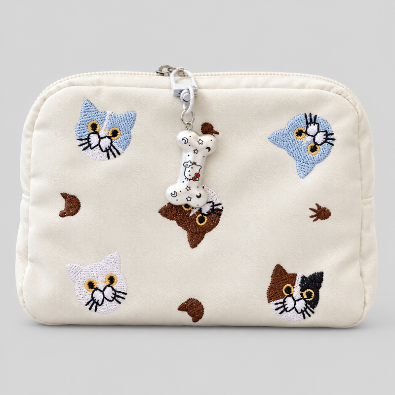 Cat Embroidered Zipper Makeup Storage