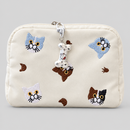 Cat Embroidered Zipper Makeup Storage