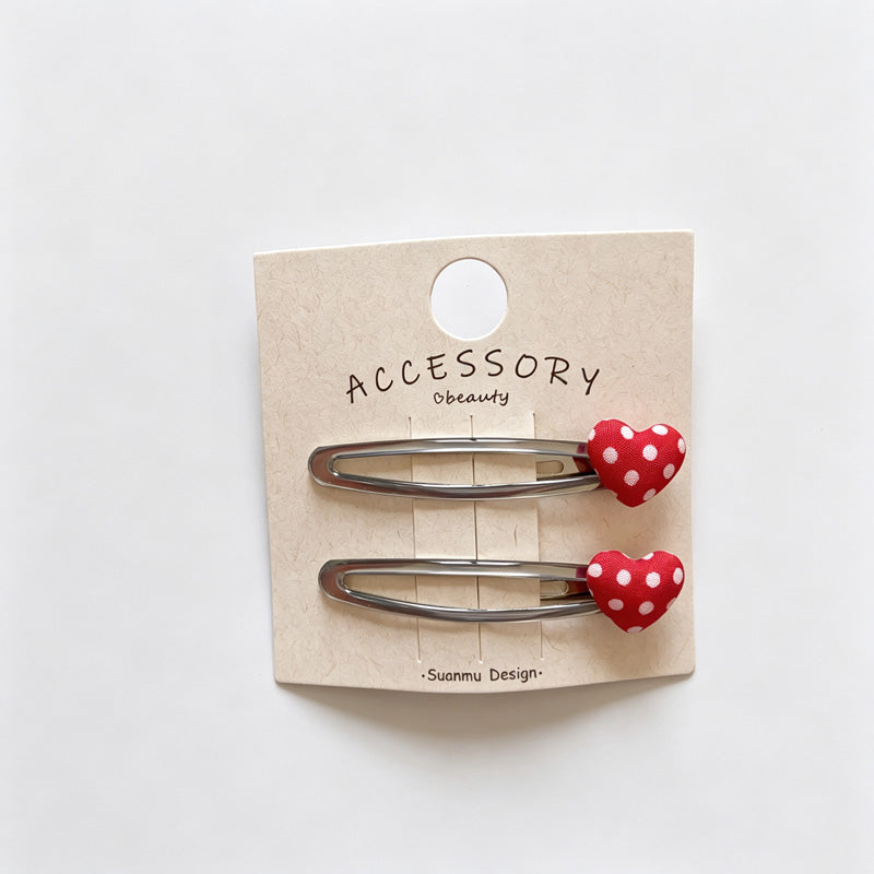 Red Polka Dot Heart Hair Clips