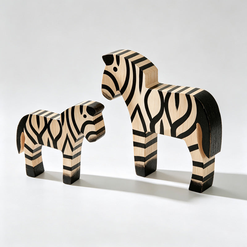 Wooden Zebra Figurines Set