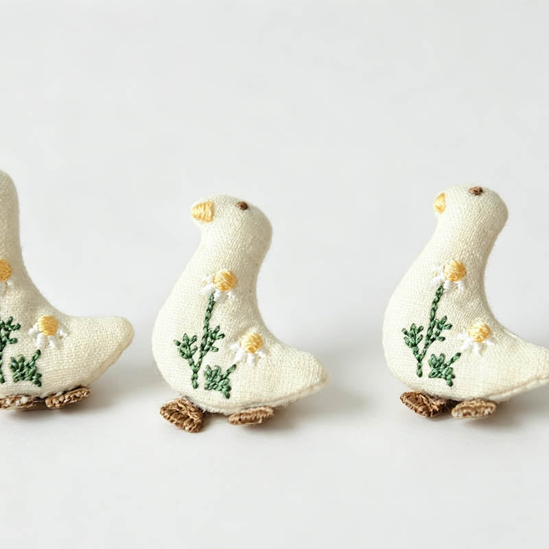 Embroidered Fabric Duck Brooch Pin