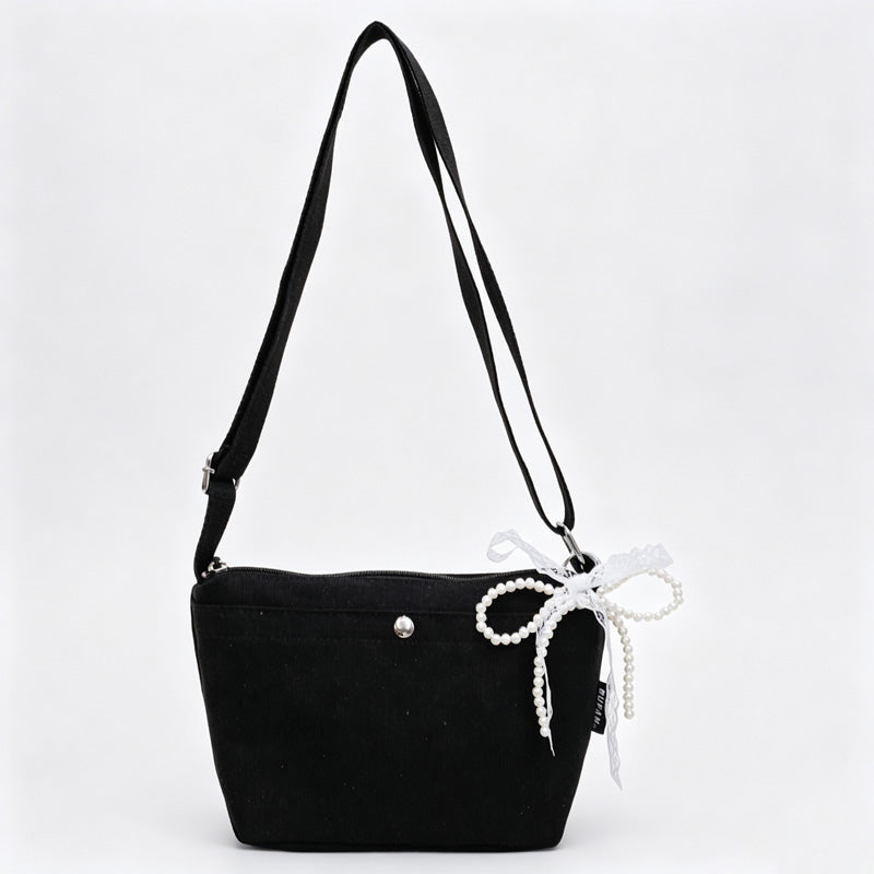 Canvas Crossbody Bag With Bow Charm