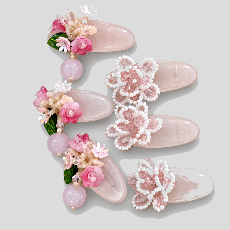 Flower Beaded Duckbill Hair Clips