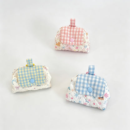 Grid Print Quilted Makeup Pouch