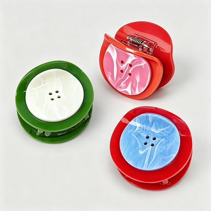 Two-Tone Button Round Hair Claw Clip