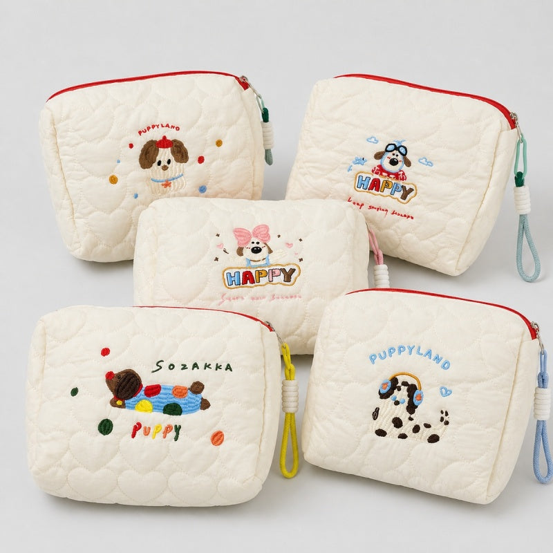 Puppy Embroidered Cosmetic Bag
