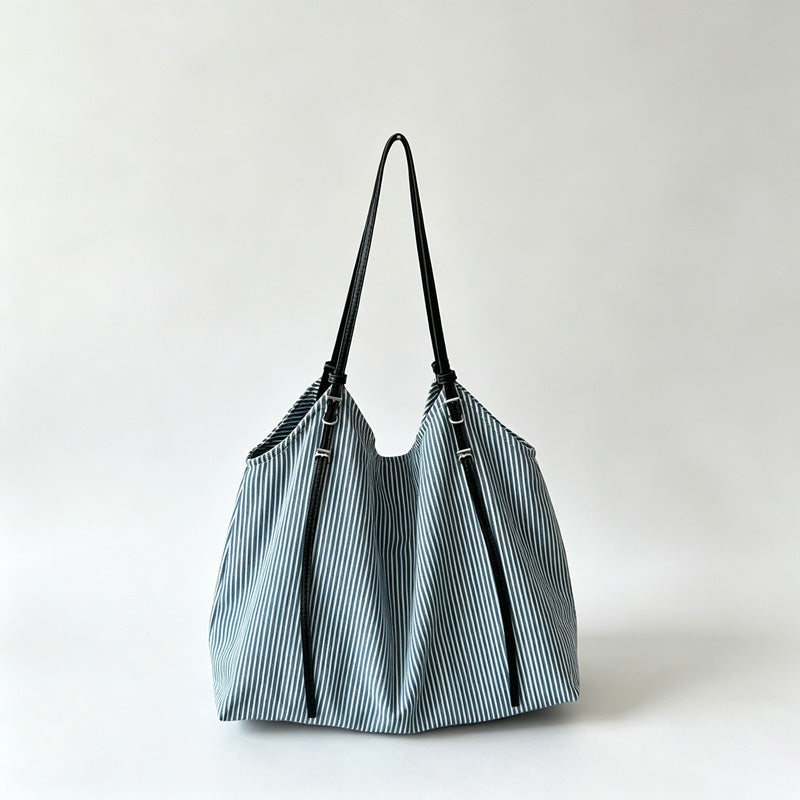 Striped Canvas Hobo Tote Bag