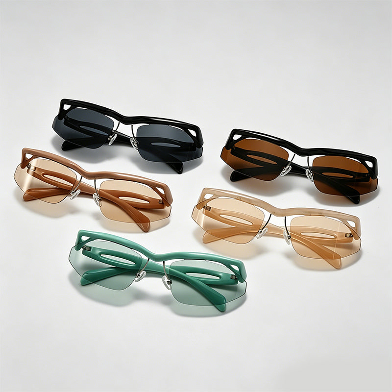 Rimless Irregular Cut Y2K Sport Sunglasses