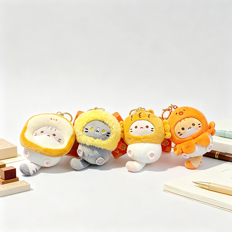 Food‑Outfit Cat Plush Keychain