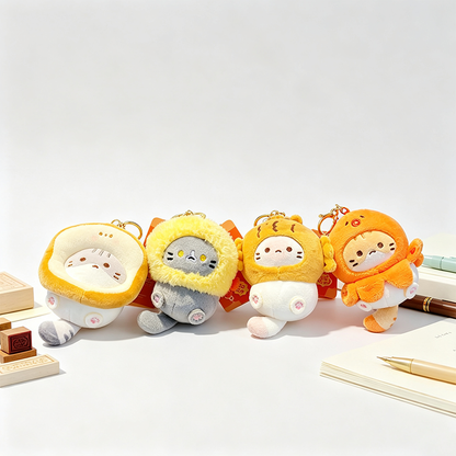 Food‑Outfit Cat Plush Keychain