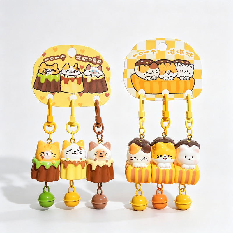 Magnetic 3‑Piece Cat Pastry Keychain Set