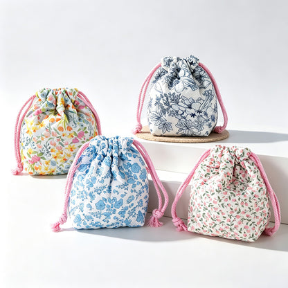 Floral Print Drawstring Storage Pouch