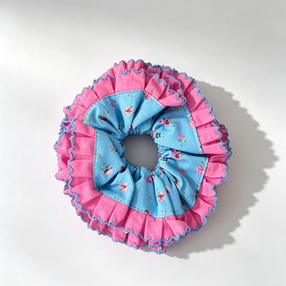 Ruffle Grid Print Scrunchie