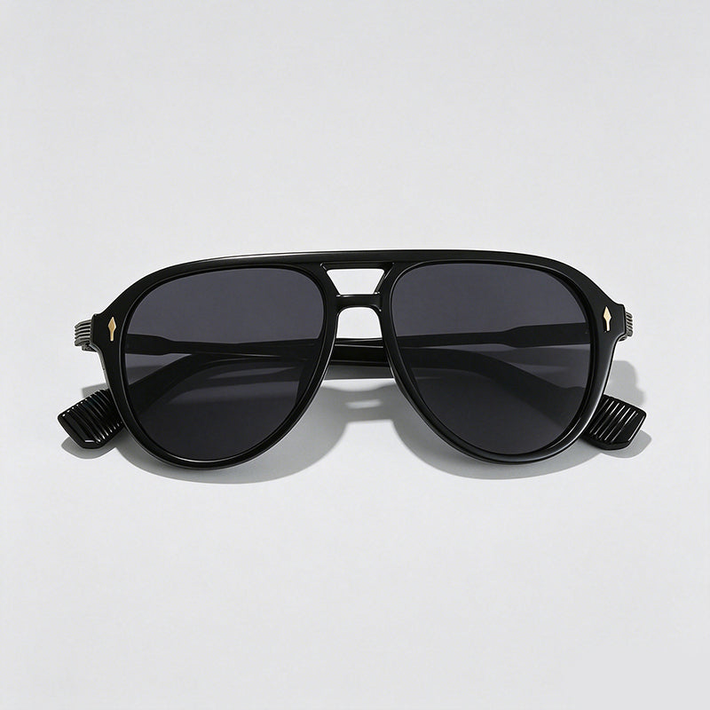 Dual Bridge Mixed Metal Pilot Aviator Sunglasses