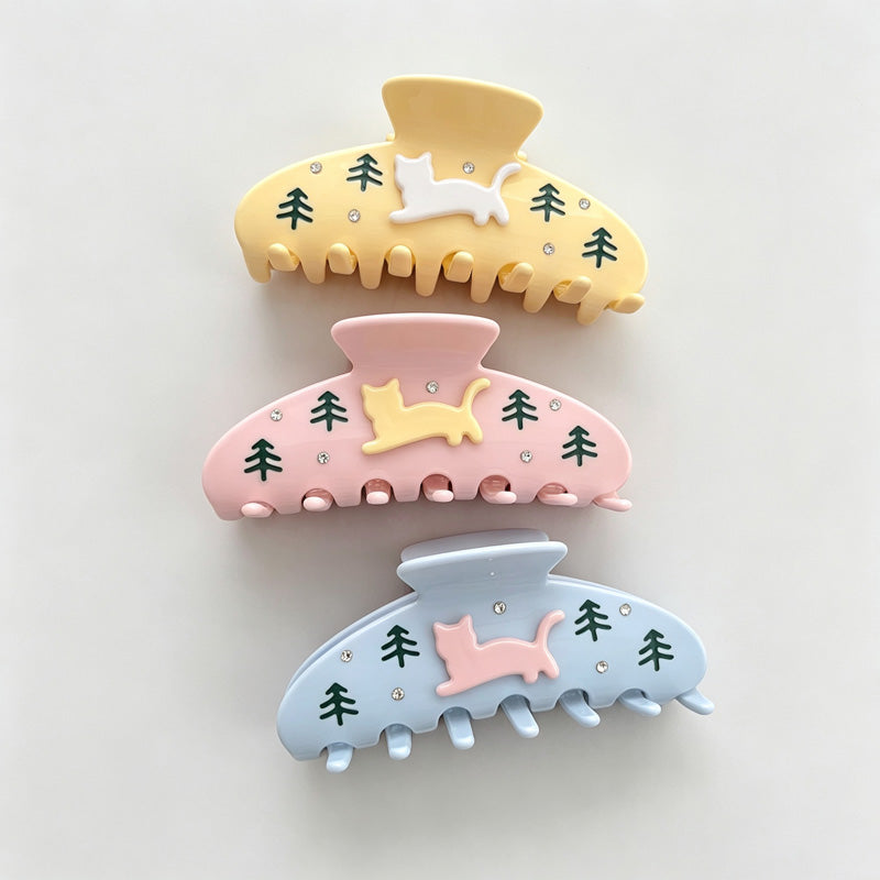 Cat Rhinestone Hair Claw Clips