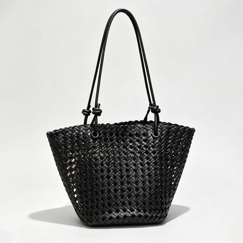 Cutout Handle Basket Tote Bag