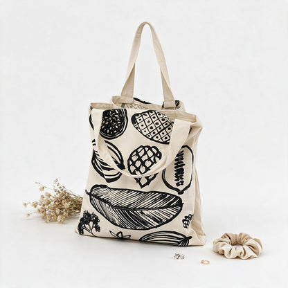 Leaf Print Canvas Tote Bag