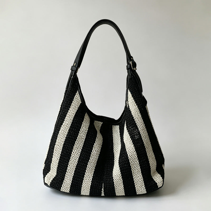Striped Knit Shoulder Tote