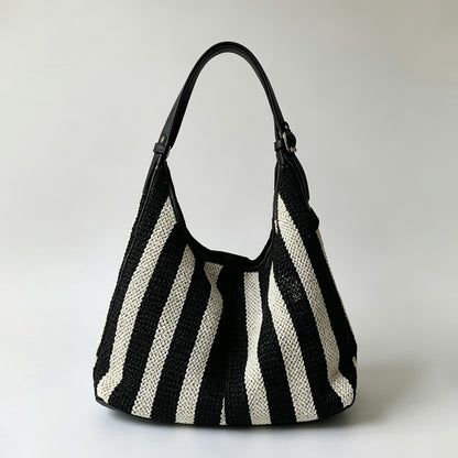 Striped Knit Shoulder Tote