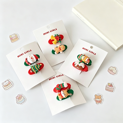 2PCS Soft Clay Christmas Hair Clips
