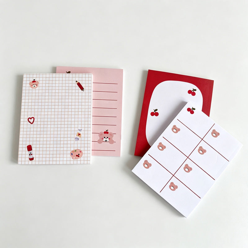 Bear & Cherry Print Non‑Sticky Notes