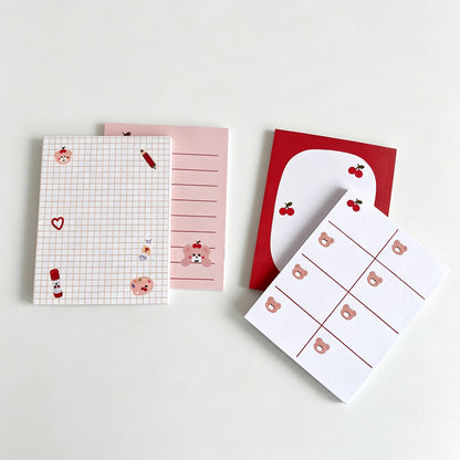 Bear & Cherry Print Non‑Sticky Notes