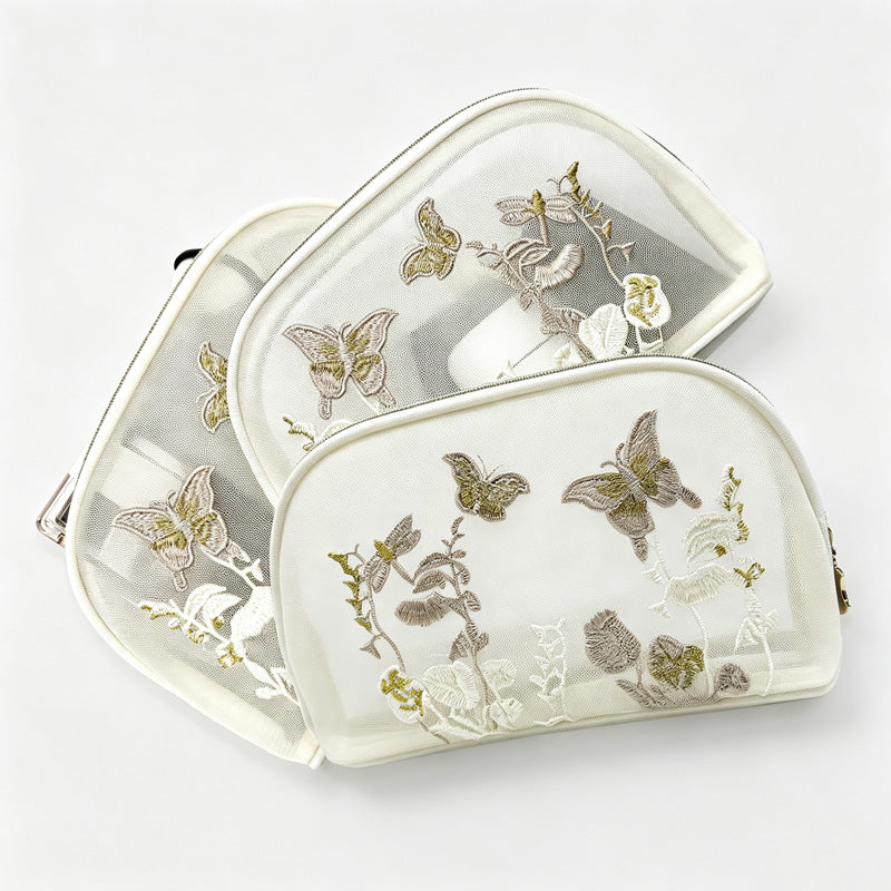 Butterfly Embroidery Mesh Pouch