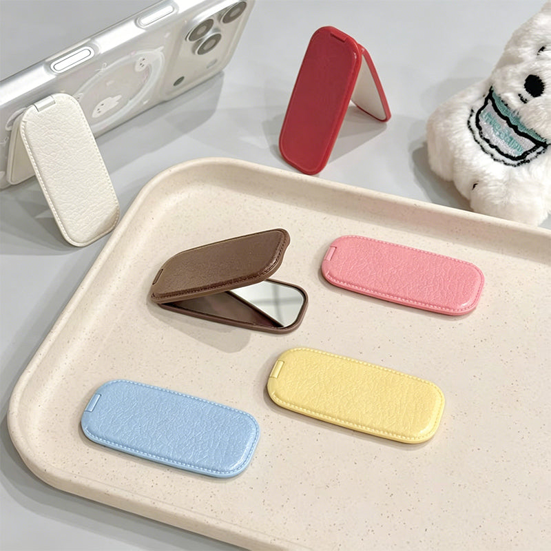 Minimalist Synthetic Leather Folding Adhesive Phone Mirror
