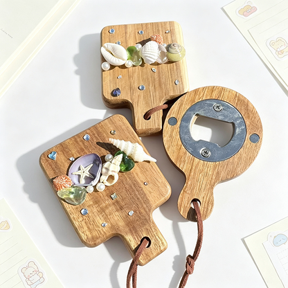 Wooden Shell Starfish Fridge Magnet Bottle Opener