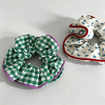 Elegant Retro Plaid Floral Refined Scrunchie