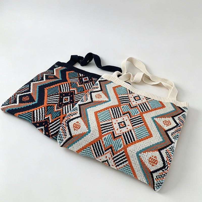 Geometric Jacquard Knit Tote Bag