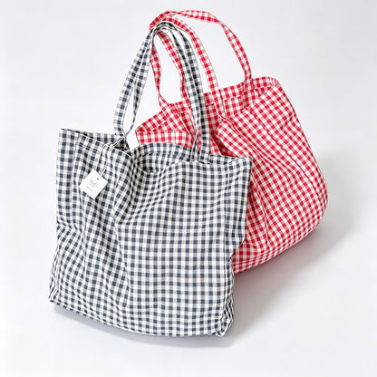 Gingham Plaid Open‑Top Shoulder Bag