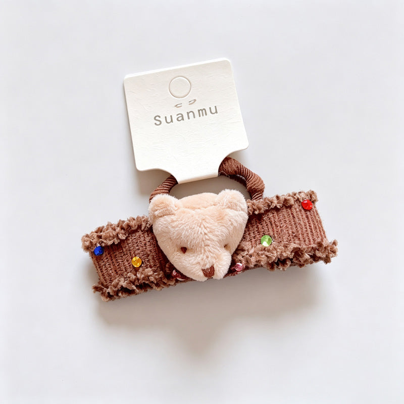 Brown Bow Pom Pom Hair Clips