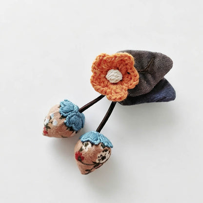 Playful Strawberry Rabbit Floral Brooch