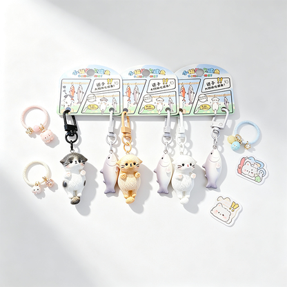 Resin Cat‑Fish Pair Keychain