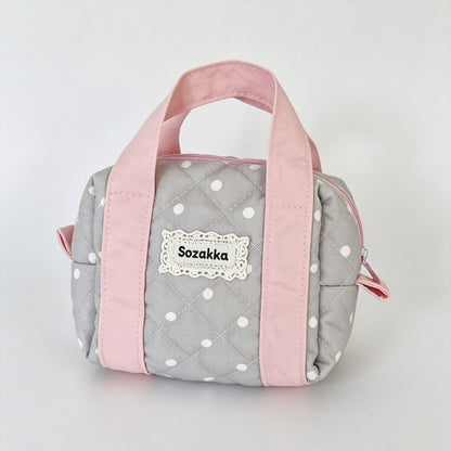 Polka Dot Quilted Handheld Cosmetic Bag