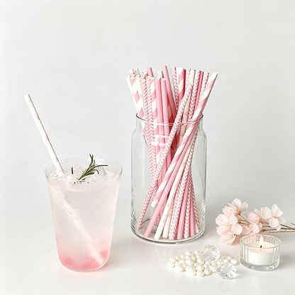 Pink Heart Paper Straw Set