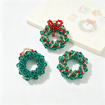 Glass Seed Bead Mini Christmas Wreath