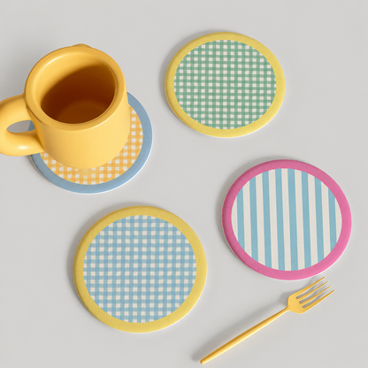 Round Grid Print Acrylic Drink Coaster