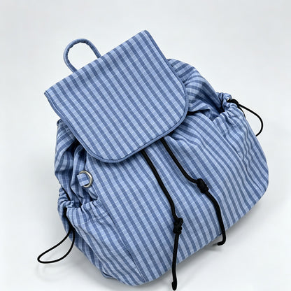 Check Drawstring Flap Backpack