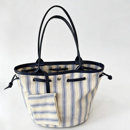 Blue Striped Tote Bag With Coin Purse
